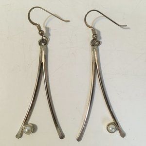 Petite Elegance Earrings White Pearl Sterling Silver Handcrafted Pierced Dangle